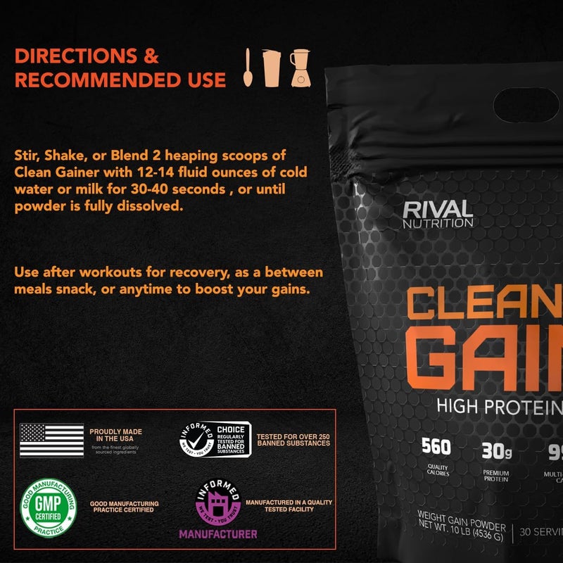 RIVAL NUTRITION رايفال نيوترشن كلين غاينر شوكولاتة فدج 10 رطل - Image 5