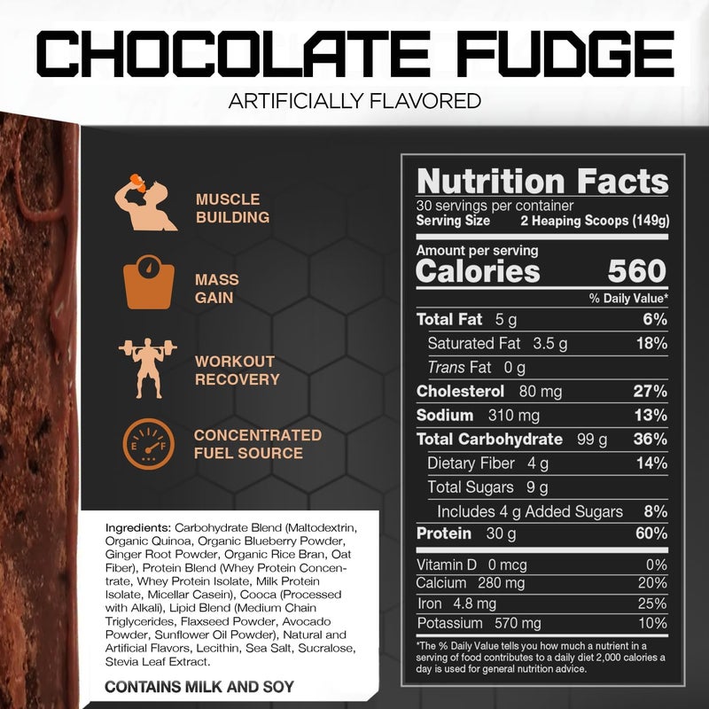 RIVAL NUTRITION رايفال نيوترشن كلين غاينر شوكولاتة فدج 10 رطل - Image 4