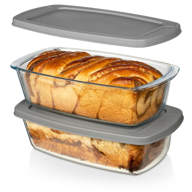 Razab LARGE 76 Cups1800 ML19 Qt Glass Loaf Pan with Lids Set of 2  Meatloaf Pan BPA free Airtight Lids Grip Handle Easy Carry Microwave and Oven Safe  Loaf Pans For Baking Bread Cakes