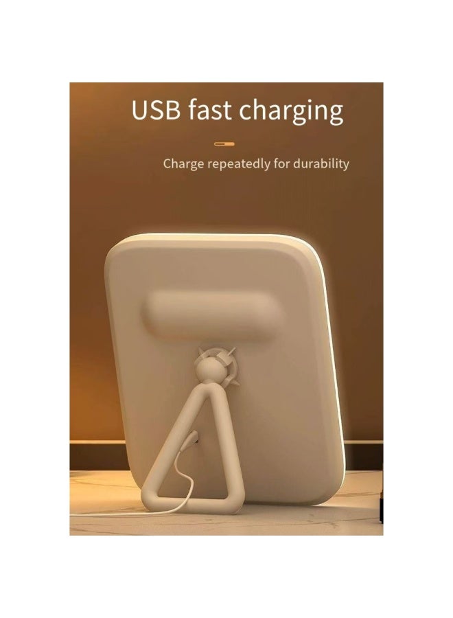 Fstyle Portable Folding LED Makeup Mirror – Tri-Color Dimmable Light, Touch Screen, USB Fast Charging, 360° Rotation, Travel & Bedroom Vanity Mirror - Image 4