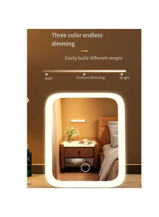 Fstyle Portable Folding LED Makeup Mirror – Tri-Color Dimmable Light, Touch Screen, USB Fast Charging, 360° Rotation, Travel & Bedroom Vanity Mirror - Image 5
