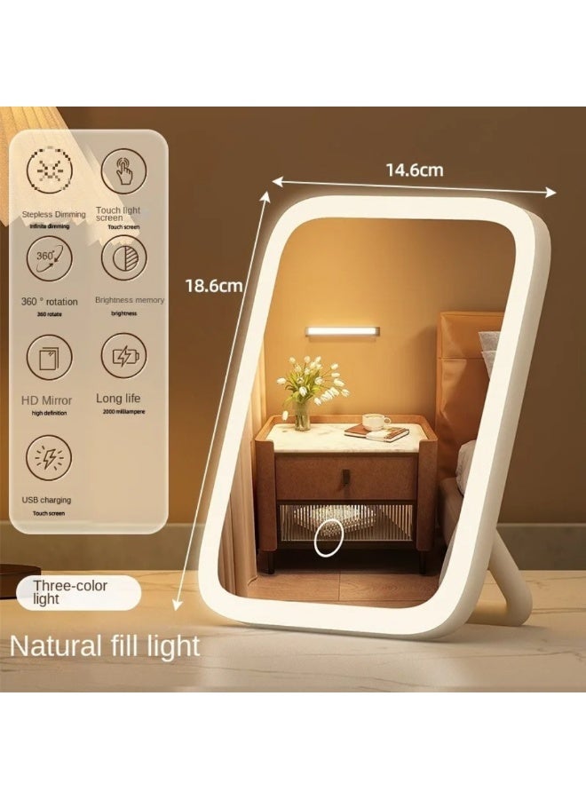 أف ستايل  مراية مكياج LED محمولة قابلة للطي – إضاءة ثلاثية الألوان مع تحكم باللمس، شحن USB سريع، قابل للدوران 360°، إضاءة قابلة للتعتيم – مثالية للسفر وغرفة النوم - Image 2