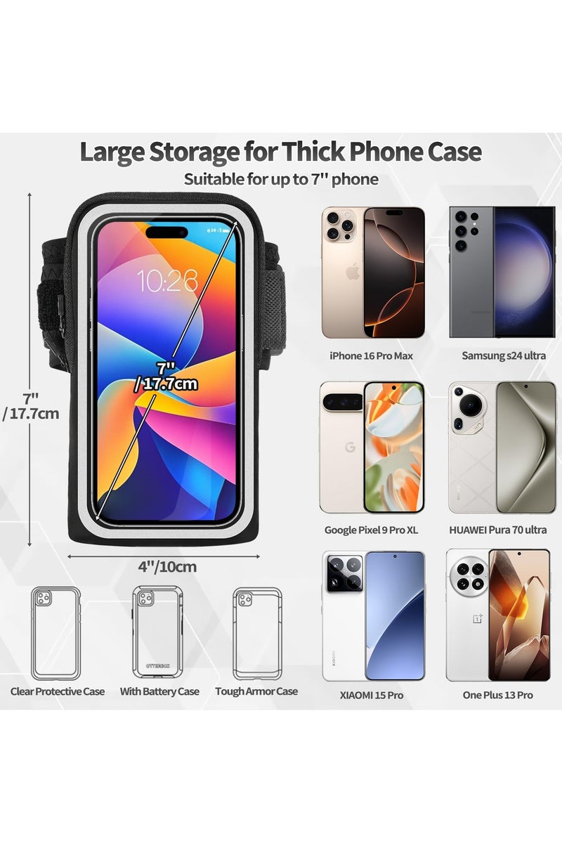 Flushrenic Running wristband phone holder, forearm armband, running armband with card slot, compatible with iPhone Pro Max Plus (16/15/14/13/12/11/X/XR), compatible with Galaxy S24/S10, phone holder for phones up to 7.0 inches (black) - Image 2