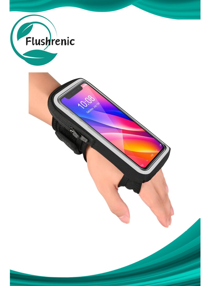 Flushrenic Running wristband phone holder, forearm armband, running armband with card slot, compatible with iPhone Pro Max Plus (16/15/14/13/12/11/X/XR), compatible with Galaxy S24/S10, phone holder for phones up to 7.0 inches (black) - Image 1