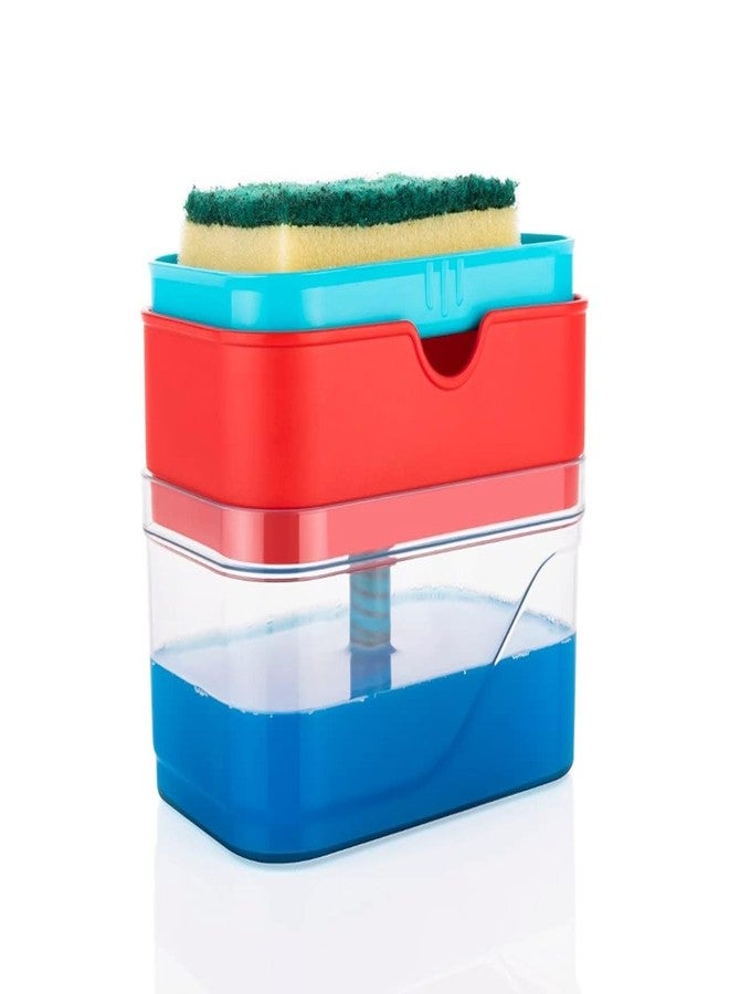 روكسا موزع صابون سائل روكسا 2 في 1 لغسالة الأطباق، حامل سائل/حامل إسفنجة/موزع صابون للحمام، موزع سائل بمضخة (متعدد الألوان، 400 مل) مع إسفنجة - Image 5