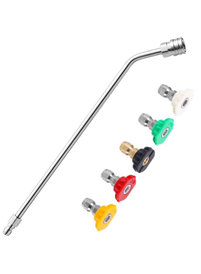 FIXFANS Pressure Washer Wand, 45 Degree Curved High Pressure Power Washer Extension Wand with 5 Spray Nozzles, 1/4 Inch Quick Connect Undercarriage and Gutter Cleaner Attachment, 15 Inch - Image 1