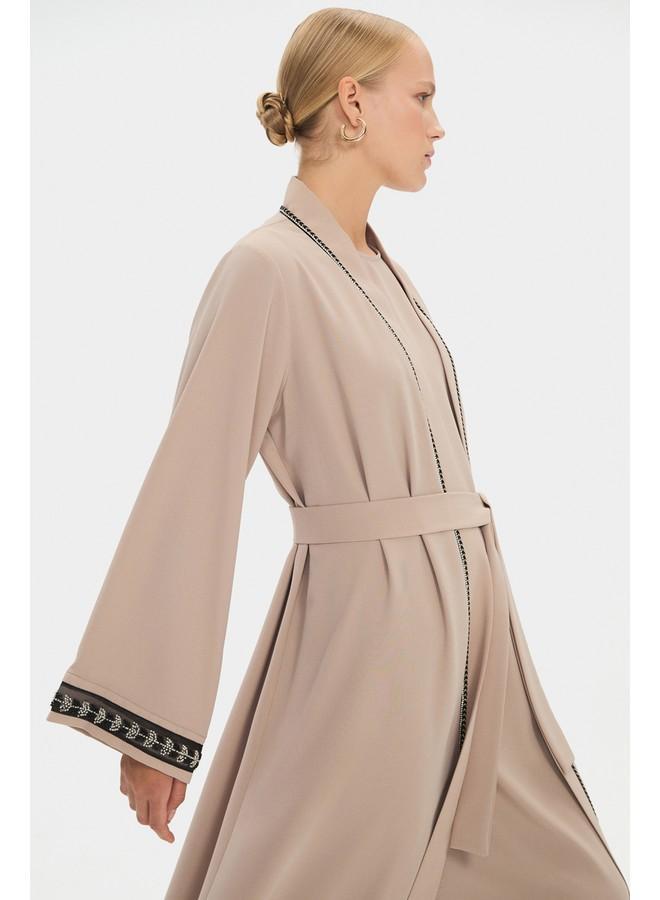 جون عباية بحزام خصر مزين بالأحجار للنساء من يونيو - Image 3