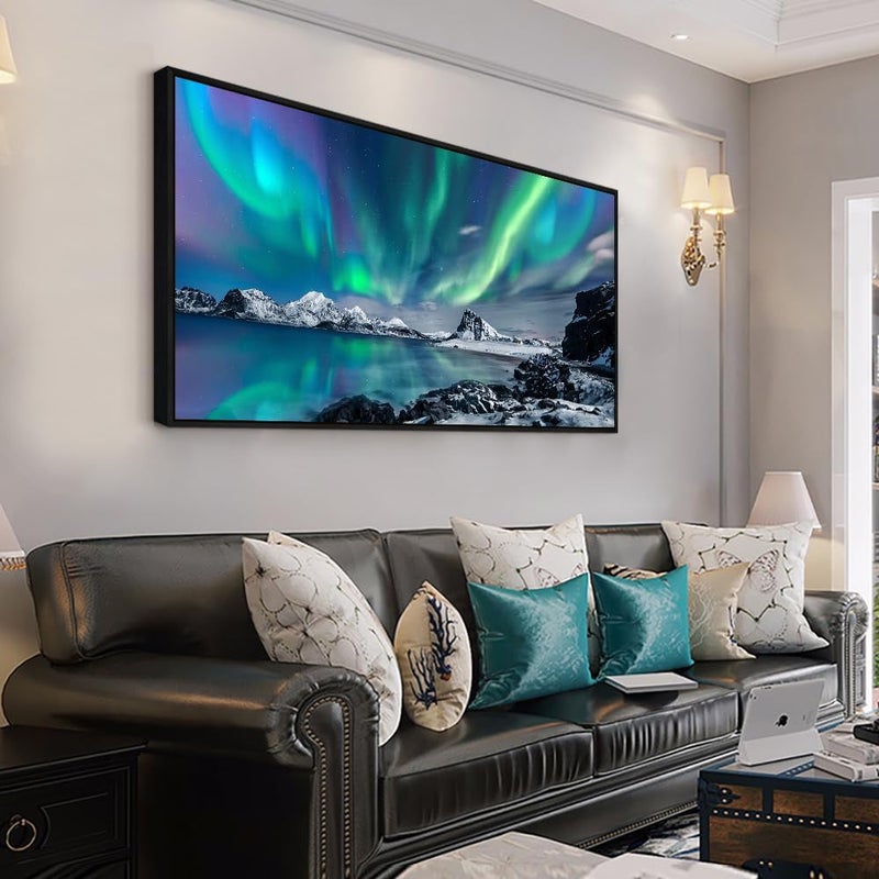 MHARTK66 Framed Canvas Wall Art - Blue Aurora Scenery - Image 2
