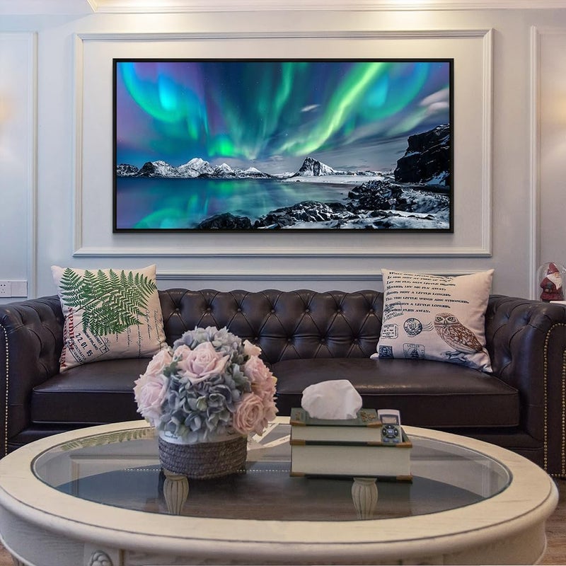 MHARTK66 Framed Canvas Wall Art - Blue Aurora Scenery - Image 3