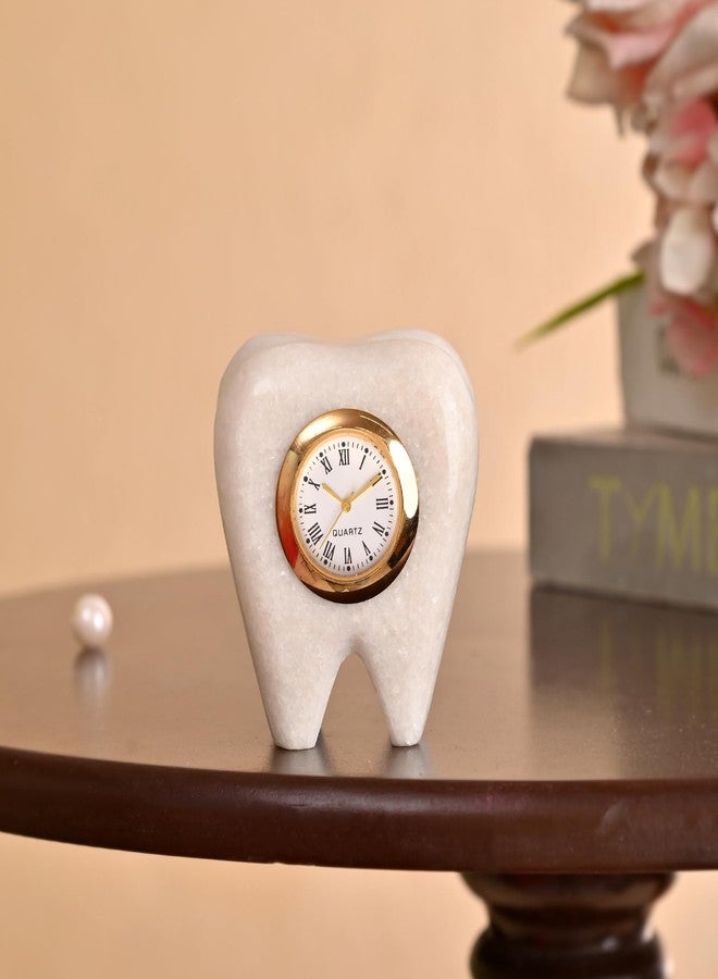 Craftam Marble Tooth Shape Table Clock for Dentist | Handmade Dental Clinic Desk Clock | Quartz Marble Clock for Doctor Office, Clinic & Gift | Size 6×4×7 cm - Image 1