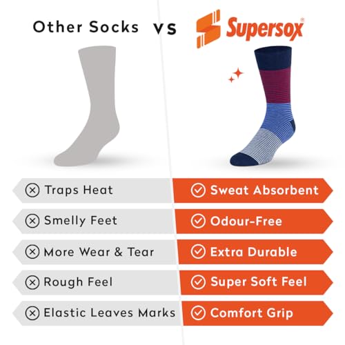 Supersox Formal/Office Calf Socks for Men Combo, Made With Breathable, Anti Odour & Moisture Absorbent Combed Cotton (Pack Of 3) (IN, Alpha, Free Size, Multicolour 1) - Image 5