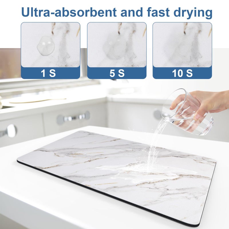 CooRug Marble Pattern Dish Drying Mat, Absorbent Coffee Bar Mat for Kitchen Counter, Non-slip Pad with Rubber Backed, Washable and Easy to Clean 16" x 24" Brick Marble - Image 4