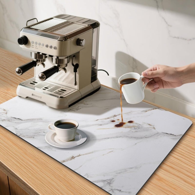 CooRug Marble Pattern Dish Drying Mat, Absorbent Coffee Bar Mat for Kitchen Counter, Non-slip Pad with Rubber Backed, Washable and Easy to Clean 16" x 24" Brick Marble - Image 2