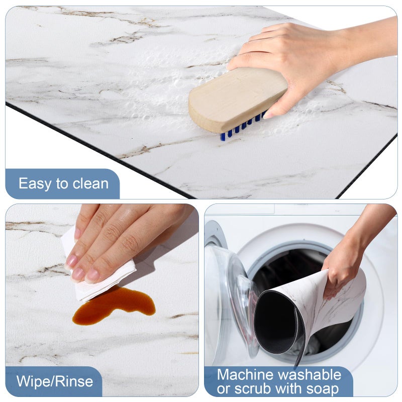 CooRug Marble Pattern Dish Drying Mat, Absorbent Coffee Bar Mat for Kitchen Counter, Non-slip Pad with Rubber Backed, Washable and Easy to Clean 16" x 24" Brick Marble - Image 5