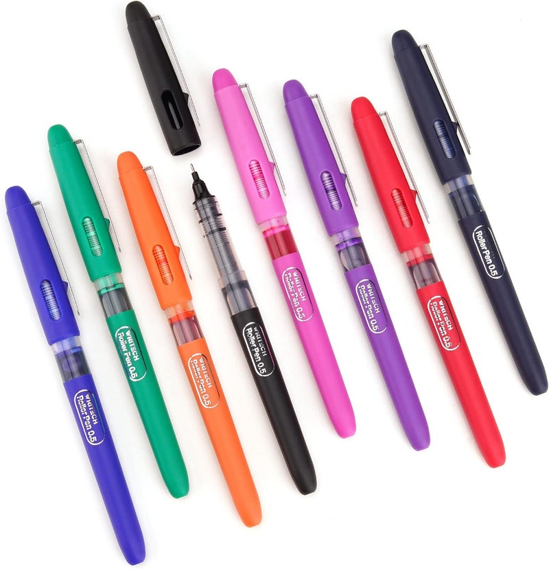 WRITECH Liquid Ink RollerBall Pens Quick Dry Ink 0.5 mm Extra Fine Point Pens 8 Pcs Rollering Pens Assorted Colors Ink for Writing, Taking Notes & Sketching (Multicolor) - Image 1