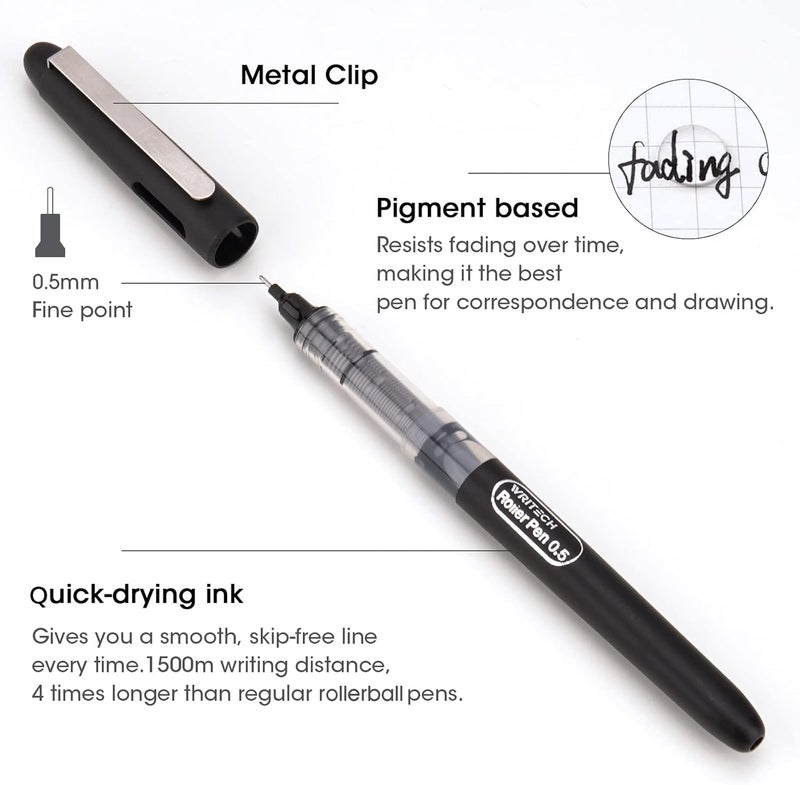 WRITECH Liquid Ink RollerBall Pens Quick Dry Ink 0.5 mm Extra Fine Point Pens 8 Pcs Rollering Pens Assorted Colors Ink for Writing, Taking Notes & Sketching (Multicolor) - Image 3