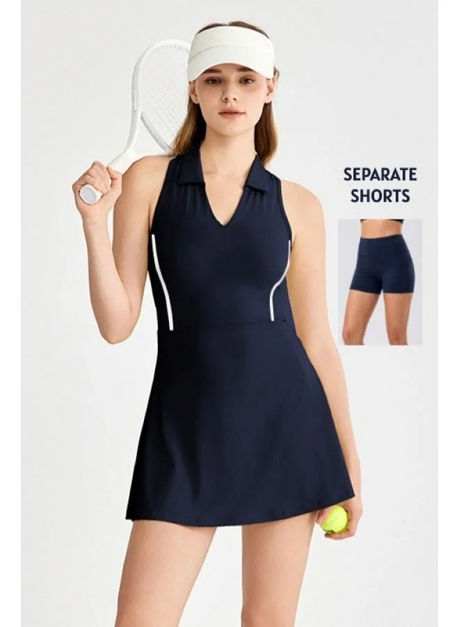 Padel & Tennis Dress with Built-in Bra and Shorts - Navy - SVL