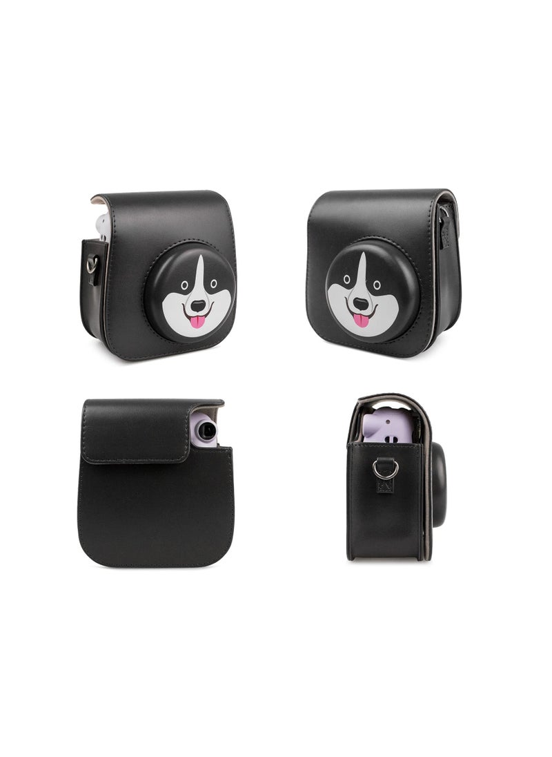 KASTWAVE PU Leather Case for Fujifilm Instax Mini 11, with Adjustable Shoulder Strap Instant Camera Cover Black Dog Designed  - Image 5