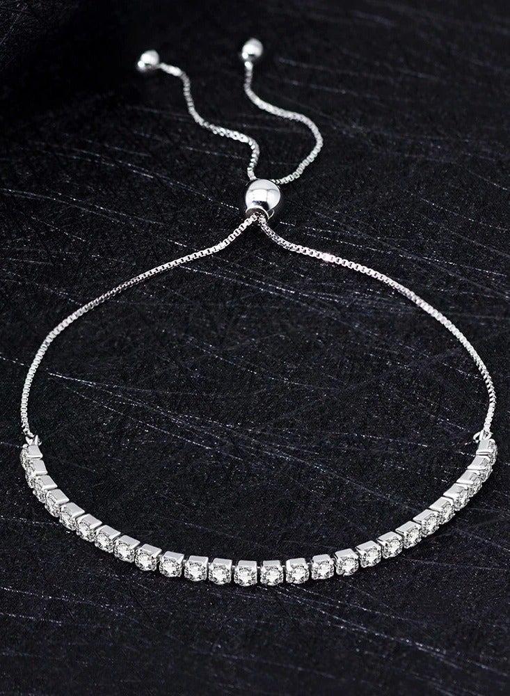 Rwnq Silver Stainless Steel Adjustable Bracelet Adorned with Sparkling Crystals for Women - Elegant and Dainty Cubic Zirconia Design - Perfect Gift for Her, Ideal for Daily Wear & Special Occasions - Women's Bracelet - Ladies Accessories - Stainless Steel Jewelry - Jewelry - Accessories  - Image 4