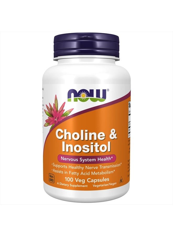 now Supplements, Choline & Inositol 500 mg, Healthy Nerve Transmission*, Nervous System Health*, 100 Capsules - Image 1