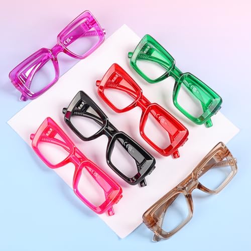 GUD Square Reading Glasses with Screwless Spring Hinge Metalless 6 Pack Women Oversized Thick Frame Readers 250 - Image 5