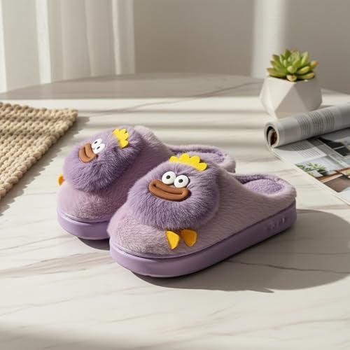 VRITRAZ Women’s Plush Winter Slippers | Adorable Cartoon Design | Cozy Furry Comfortable Indoor Slides (Purple, Size 7) - Image 2