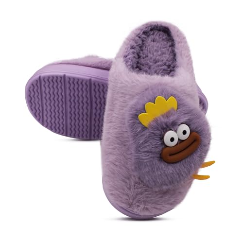 VRITRAZ Women’s Plush Winter Slippers | Adorable Cartoon Design | Cozy Furry Comfortable Indoor Slides (Purple, Size 7) - Image 4