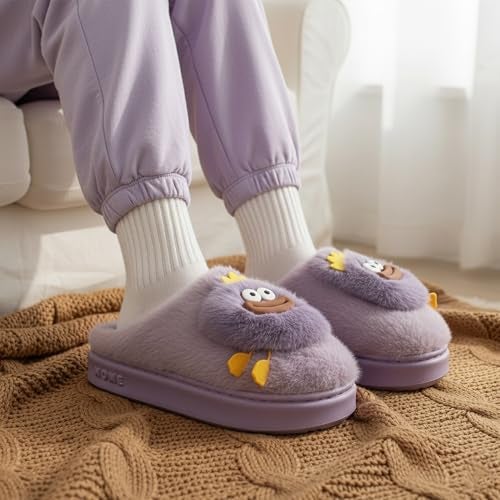 VRITRAZ Women’s Plush Winter Slippers | Adorable Cartoon Design | Cozy Furry Comfortable Indoor Slides (Purple, Size 7) - Image 3