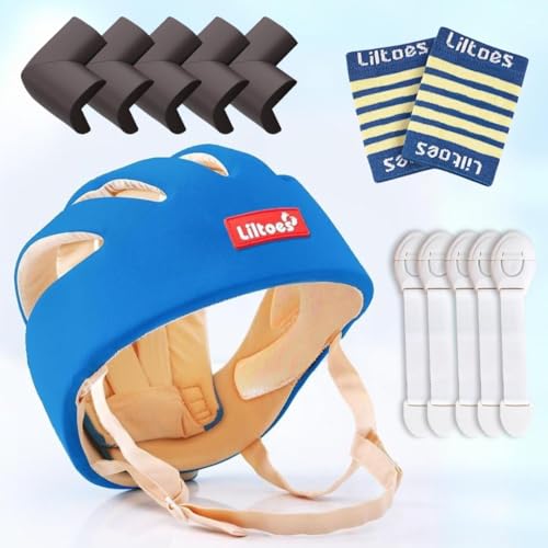 Liltoes Baby Safety Products Combo|LILTOES Baby Head Protector+Edge Guard+Cabinet Lock+Kneepad for Safety of Kids 6M to 60 M | Baby Safety Helmet with Corner Guard Protection(RoyalBlue+Corner+Cabinet+Kneepad) - Image 1