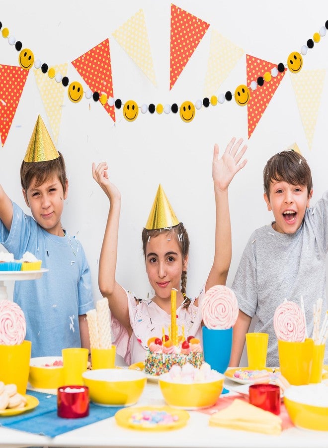 وولاين لافتة وجه مبتسم من اللباد، لافتة عيد ميلاد سعيد، لافتة كرات بوم بوم سوداء وصفراء وبيضاء لطيفة، زينة معلقة للفصول الدراسية والمنزل وحفلات استقبال المولود وحفلات أعياد الميلاد - Image 5