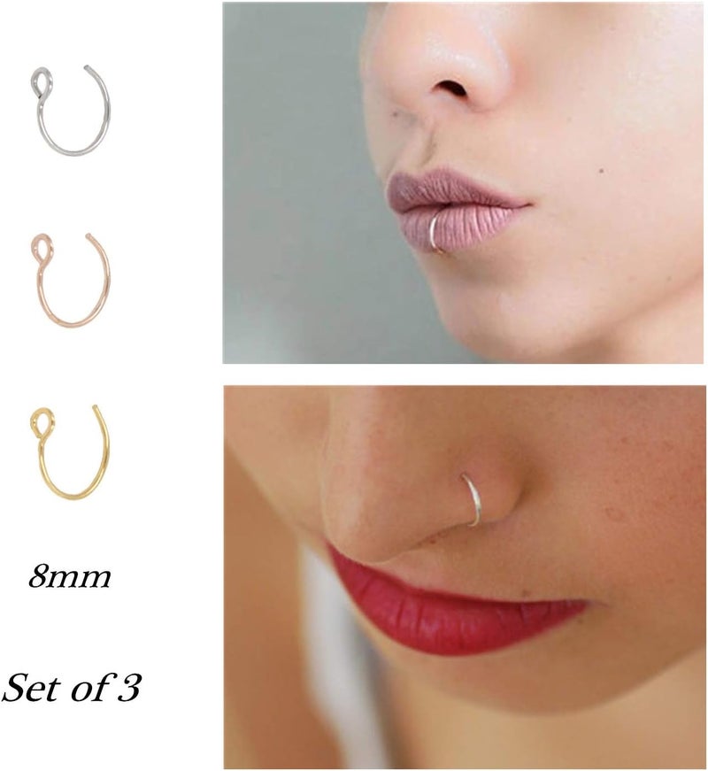 NZDLM Fake Nose Ring Hoop Nose Rings Set Nose Piercing Lip Nose Rings Jewelry for Women Men Girl - Image 2