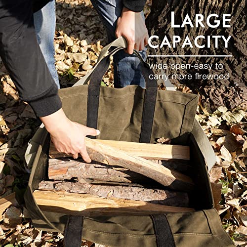 INNO STAGE 22oz Waxed Canvas Fire Wood Log Carrier Tote Bag for Fireplace with Patented Self Standing Design for Hay Hauling Outdoor Camping or BBQ Barbecue- Khaki - Image 4
