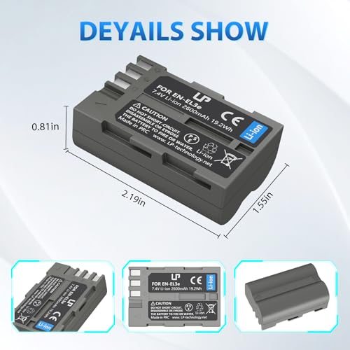 LP EN-EL3e, EL3, EL3a Battery, 2600 mAh Battery Compatible with Nikon D700, D300s, D300, D200, D100, D90, D80, D70S, D70, D50, MH-18, MH18a, MH-19, MB-D200, MB-D10 - Image 3