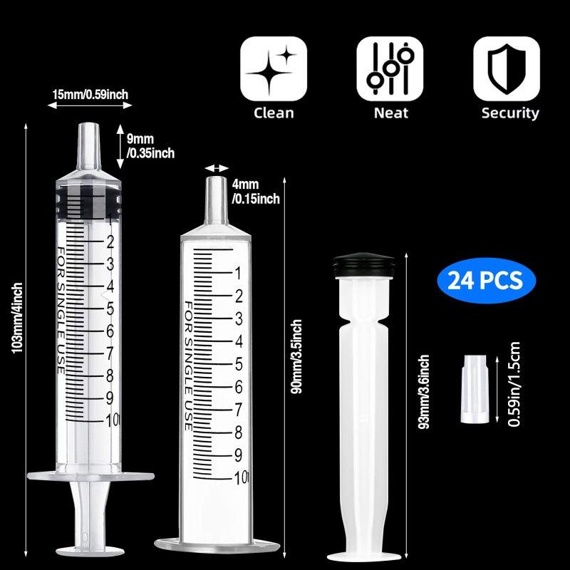 winbest 24 Pack 10ml syringes Individually Packaged Plastic Syringe for Liquid - Image 2
