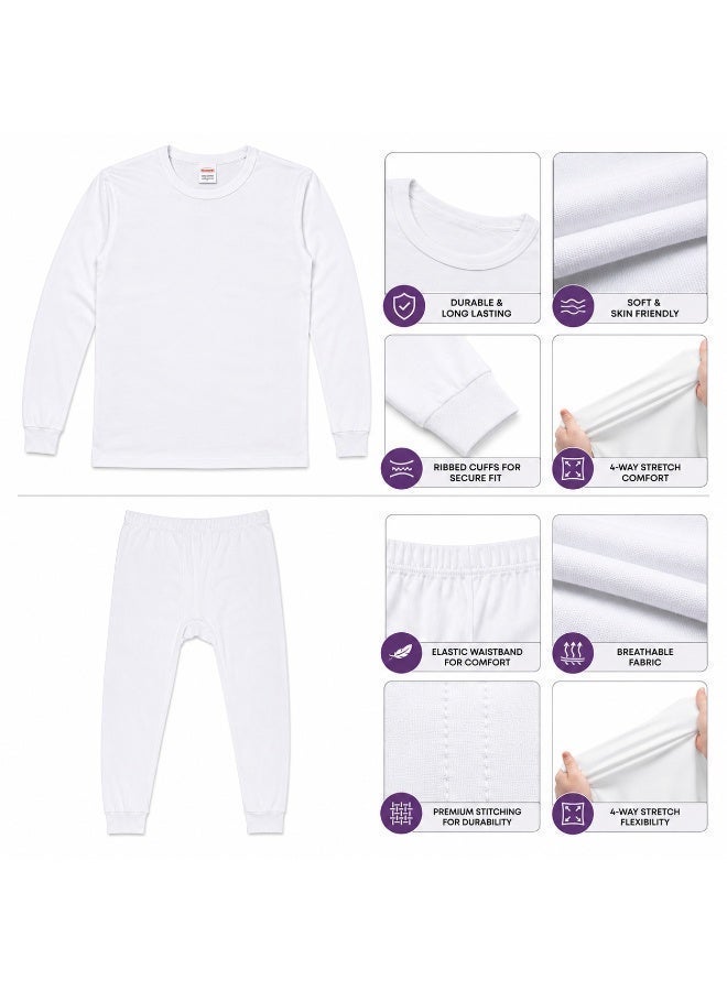 MANAGER'S Men's 100% Cotton Long Johns Innerwear Set, Small, Soft & Breathable Everyday Base Layer, Long Sleeve Undershirt with Full-Length Underpants, Lightweight Daily Inner Wear, White - Image 5