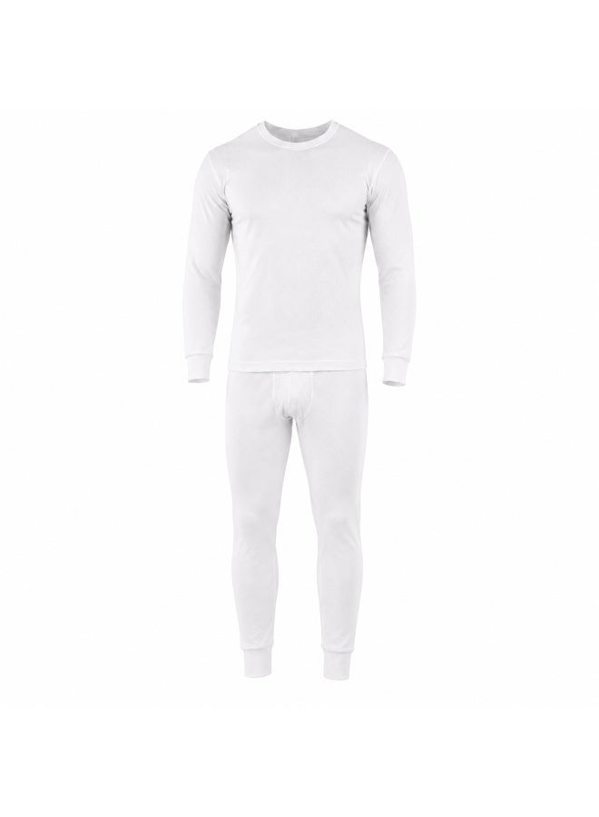 MANAGER'S Men's 100% Cotton Long Johns Innerwear Set, Small, Soft & Breathable Everyday Base Layer, Long Sleeve Undershirt with Full-Length Underpants, Lightweight Daily Inner Wear, White - Image 1
