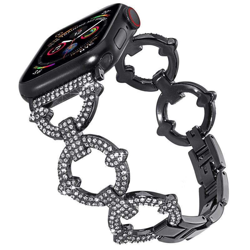 For Apple Watch 42 / 44 / 45 / 46 / 49mm xDfind O-shaped Diamond Metal Watch Band(Black)