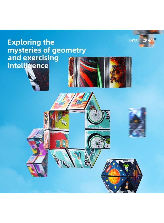Three-dimensional Variable Magnetic Infinite Rubik's Cube Geometric 3d Deformation Puzzle Space Thinking Training Children 3-6 Years Old Toys-Color:Gift Box 7 Pack Space Belt Magnetic + Machinery + Life + Diamond + Abstract + Two In One + Round Cake  - Image 4