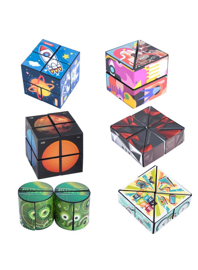 Three-dimensional Variable Magnetic Infinite Rubik's Cube Geometric 3d Deformation Puzzle Space Thinking Training Children 3-6 Years Old Toys-Color:Gift Box 7 Pack Space Belt Magnetic + Machinery + Life + Diamond + Abstract + Two In One + Round Cake  - Image 5