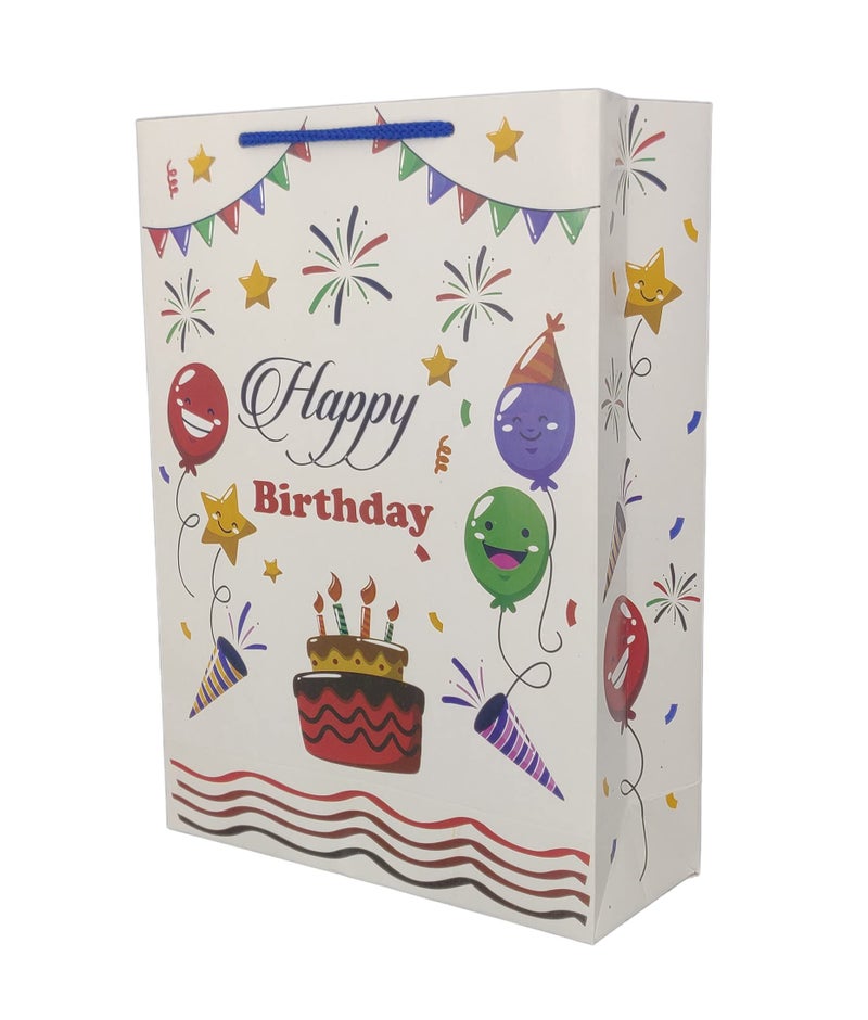Arrow Paper Products Happy Birthday Paper Gift Bags with Star Design for Return Gift, Small Presents -Pack of 60 (Multicolor, 20.32 x 7.62 x 27.94 cm) - Image 1
