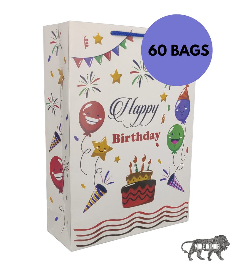 Arrow Paper Products Happy Birthday Paper Gift Bags with Star Design for Return Gift, Small Presents -Pack of 60 (Multicolor, 20.32 x 7.62 x 27.94 cm) - Image 3