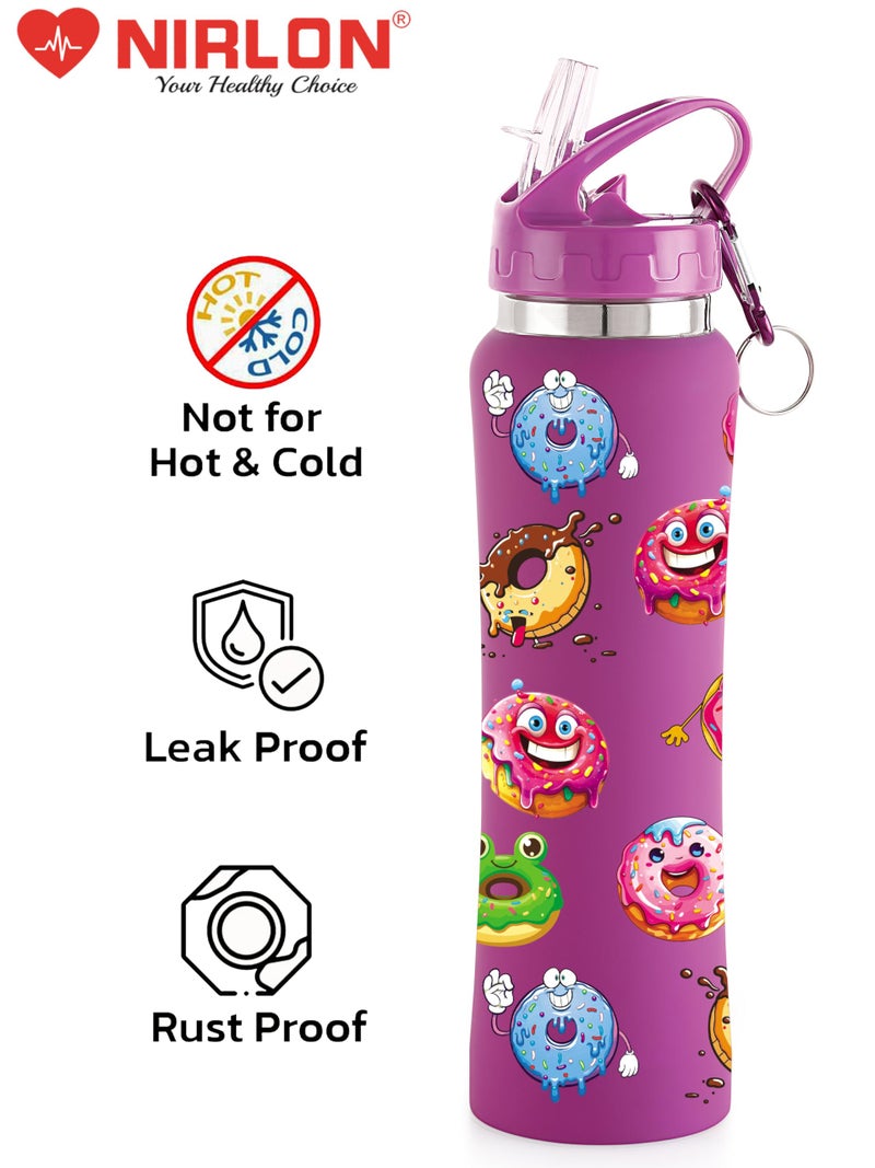 NIRLON Flip Bot Stainless Steel Rubber Finish Water Bottle with Straw Lid for Fridge, School,Gym,Home,Office,Boys, Girls, Kids, Leak Proof(UV Printed Bottle|Donuts|Sipper Cap) 750 ml - Image 4