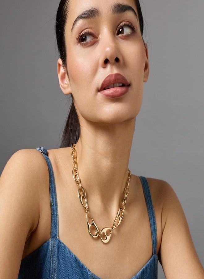 KUSHAL'S Fashion Jewellery Gold Polished Copper Trendy Necklace, Best for Casual Wear & Special Occasion - 454671 - Image 5