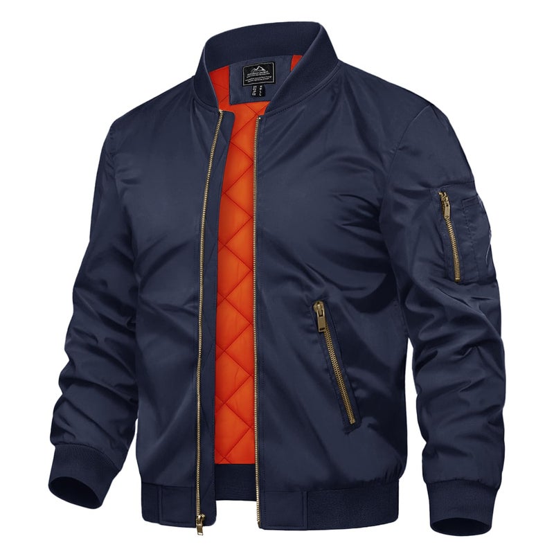 TACVASEN Mens Jackets Navy Bomber Jacket Winter Warm Coats Thicken Sportswear Zip pockets L