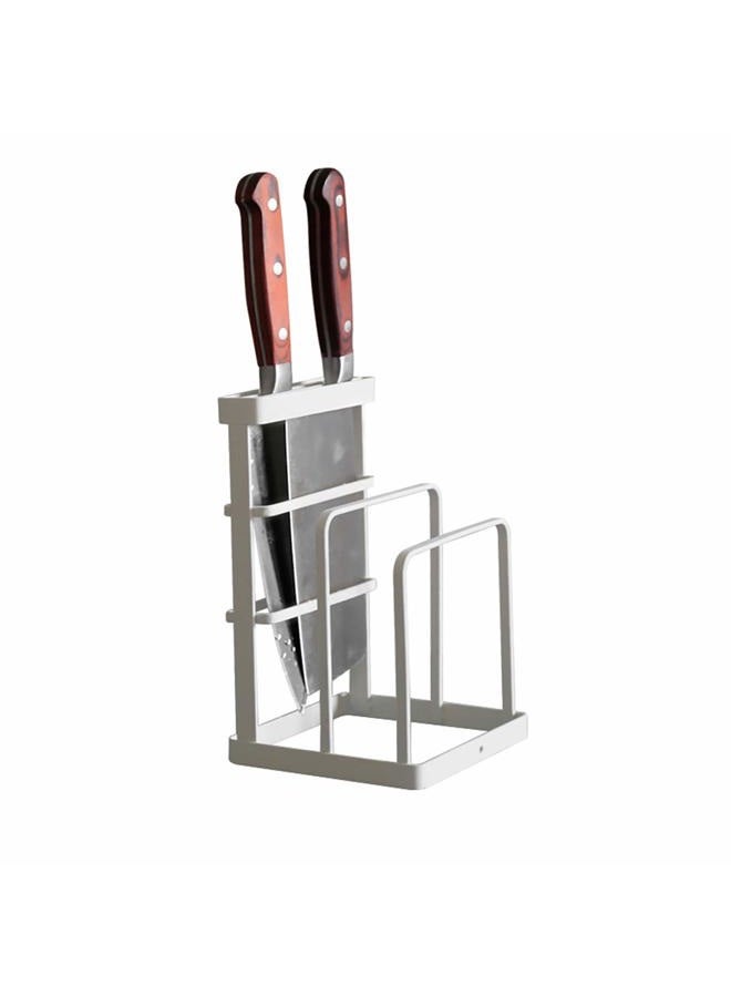 VANRA Metal Steel Cutting Board Holder Knife Block Kitchen Organizer Pantry Bakeware Rack Pan Pot Cover Lid Rack Stand (White) - Image 1