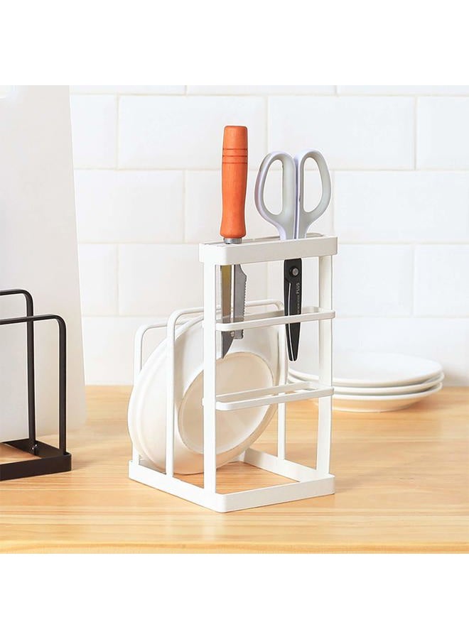 VANRA Metal Steel Cutting Board Holder Knife Block Kitchen Organizer Pantry Bakeware Rack Pan Pot Cover Lid Rack Stand (White) - Image 5