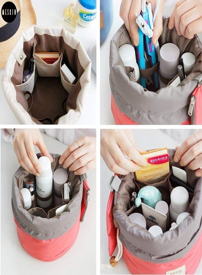 MeSkin Toiletry Bucket Barrel Shaped Cosmetic Bag | Travel Case Round Makeup Pouch for Girls and Women | Makeup Organizer Bag (Multicolor - Pack of 1) - Image 4