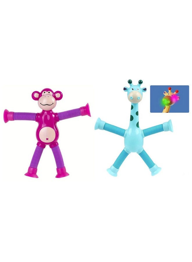 Magicwand【Giraffe & Monkey 2Pcs Each】 Telescopic Suction Cup Giraffe Sensory Tubes for Toddler【Multi-Colored】