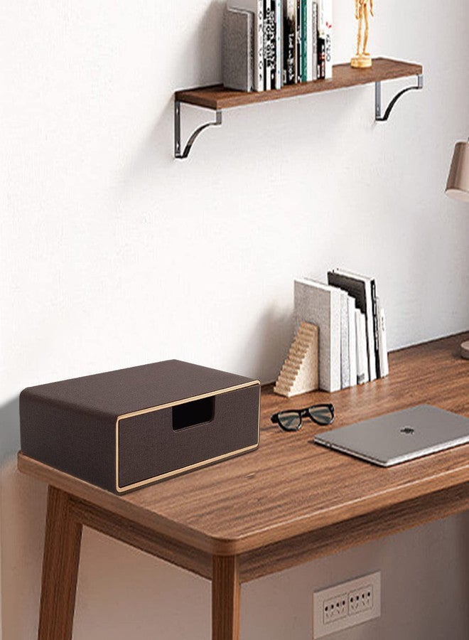 RHCSZ Stackable Organizer Drawer Classic Brown Pu Leather Handmade,Organize Home Office Desk Accessories and Sort Letter-Size Paper/a4 Document,Desk Caddy with Drawers Storage Box,13.1x10x3.7inches - Image 5