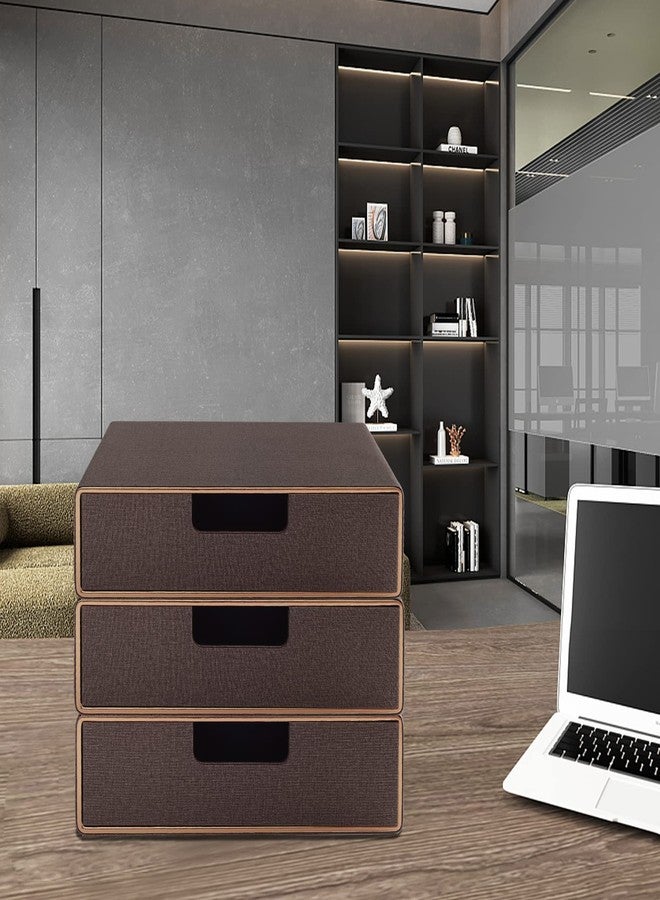 RHCSZ Stackable Organizer Drawer Classic Brown Pu Leather Handmade,Organize Home Office Desk Accessories and Sort Letter-Size Paper/a4 Document,Desk Caddy with Drawers Storage Box,13.1x10x3.7inches - Image 3